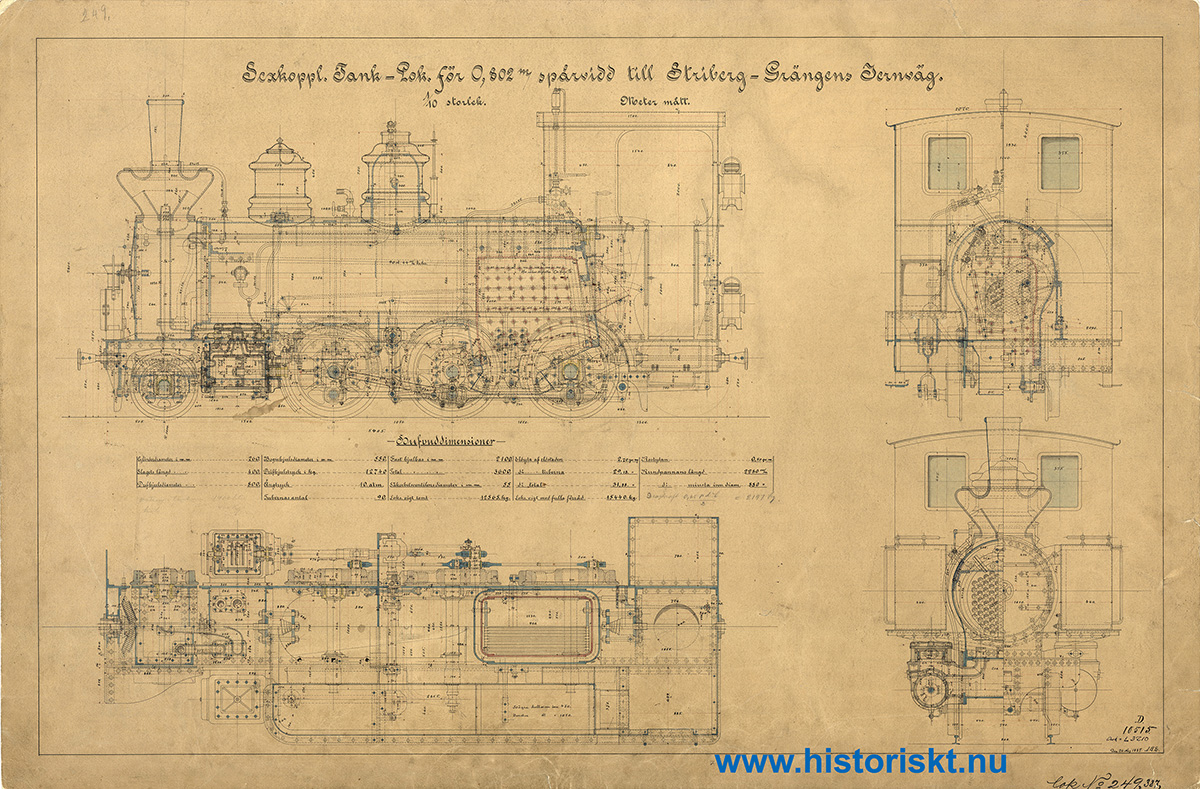 Nydqvist & Holm, NOHAB, Trollhttan. Tillverkningsritning D 10515 avseende ett sexkopplat tanklok avsett fr Striberg - Grngens Jrnvg.
