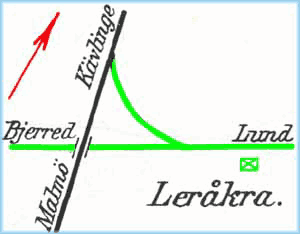 Ritning över BLHJ anslutning till SJ vid Leråkra
