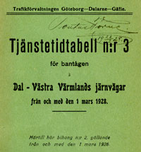 DVVJ Tjnstetidtabell gllande frn 1 mars 1928