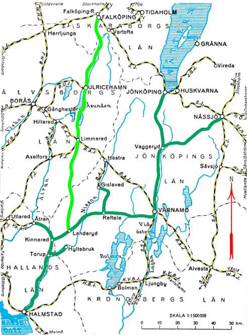 Karta (Key Map ) Översiktskarta. Halmstad - Nässjö Järnvägar