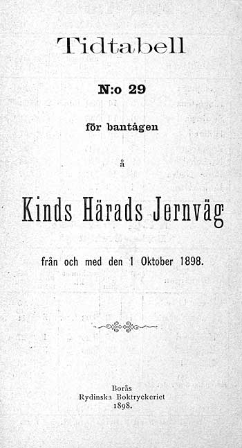 Tjnstetidtabell, Working time-table 1898 KindsJ