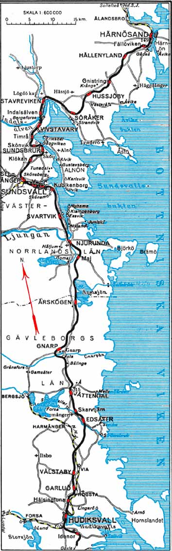 Map Ostkustbanan nortern section