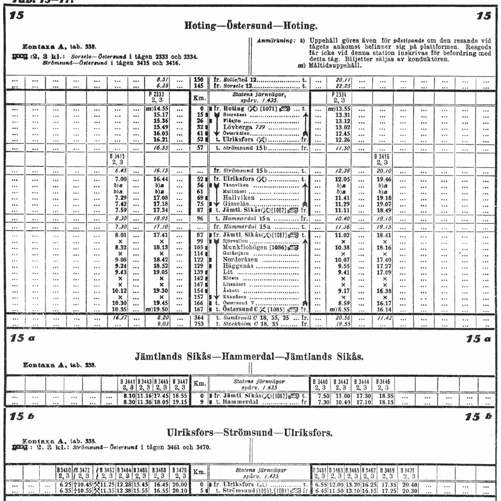 Tidtabell 1930  Hoting - Östersund - Hoting