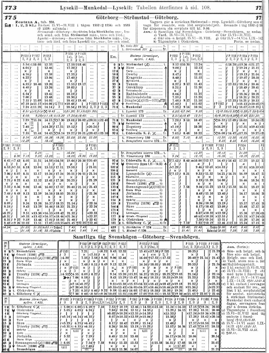 Timetable 1930 the state railway Göteborg - Skee - (Strömstad)