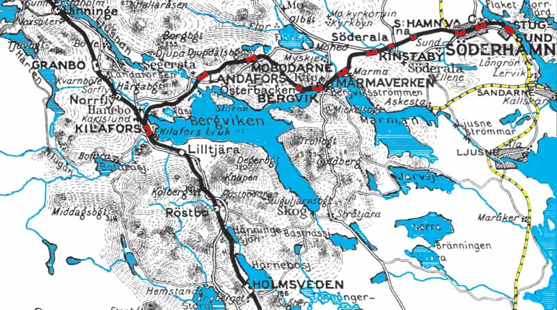 Map state rail-way Kilafors - Söderhamn - Stugsund