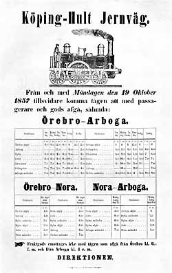 KHJ tidtabell från 1857