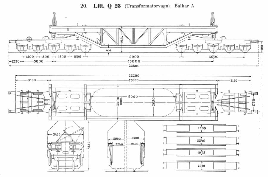 Statens Järnvägars, SJ, godsvagnar 1942 litt Q 23. Freight cars at Swedish Railways 1942 class Q 23